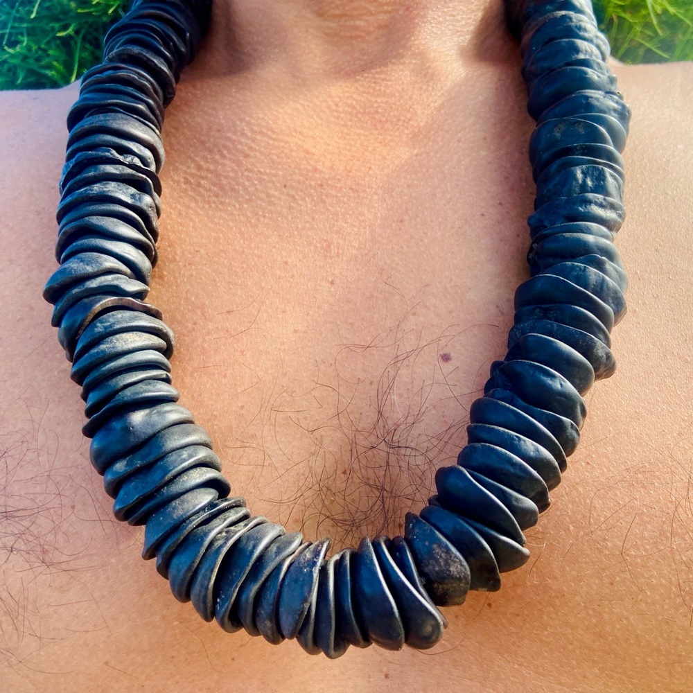 Handmade Black Kukui Nut Necklace— Statement Piece Island Vibe